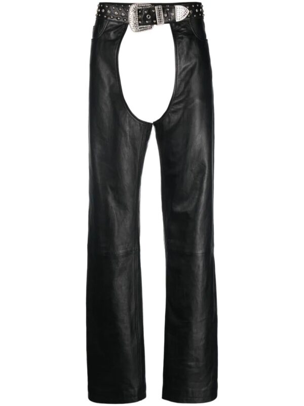 MOSCHINO JEANS  belted leather chaps trousers