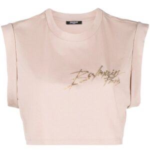 Balmain  logo-print cotton crop top