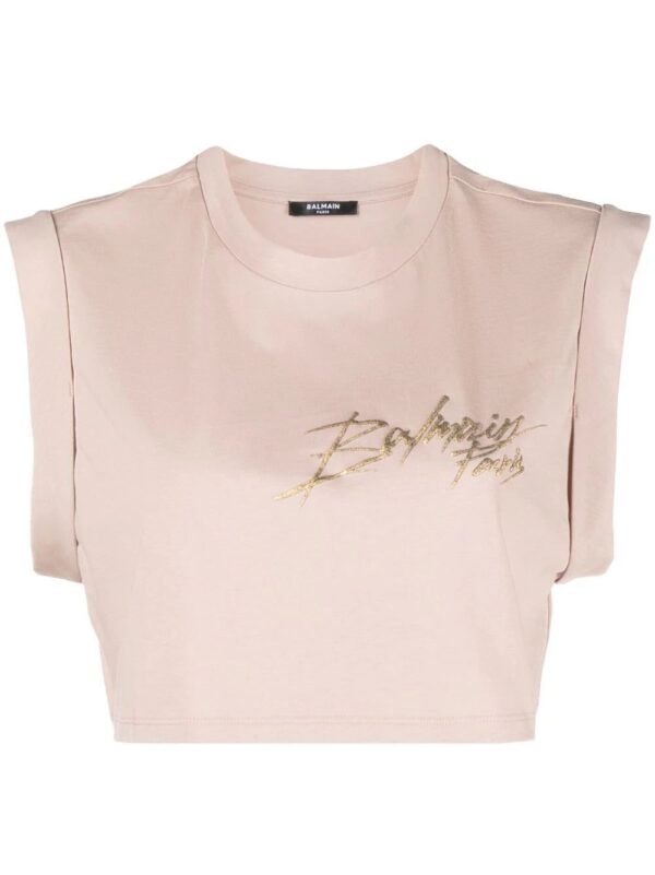 Balmain  logo-print cotton crop top
