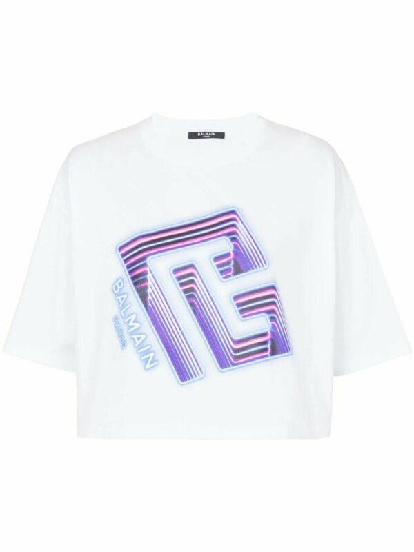 Balmain  logo-print cropped T-shirt