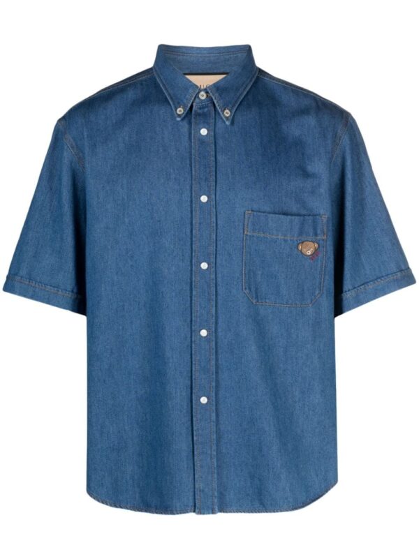 Gucci  bear-motif short-sleeve denim shirt