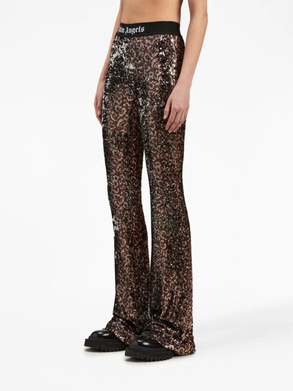 Palm Angels  logo-tape sequin flared trousers - Image 4