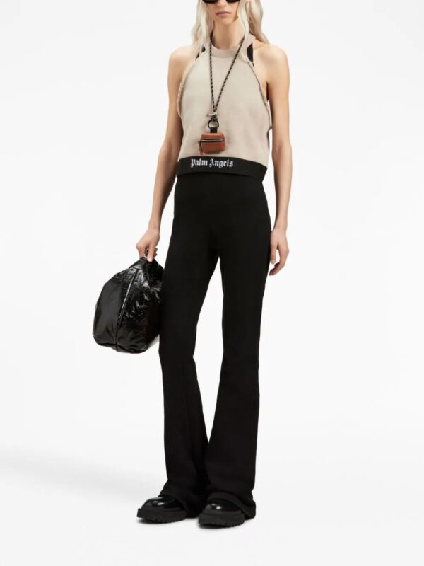 Palm Angels  logo-tape cotton flared leggings - Image 2