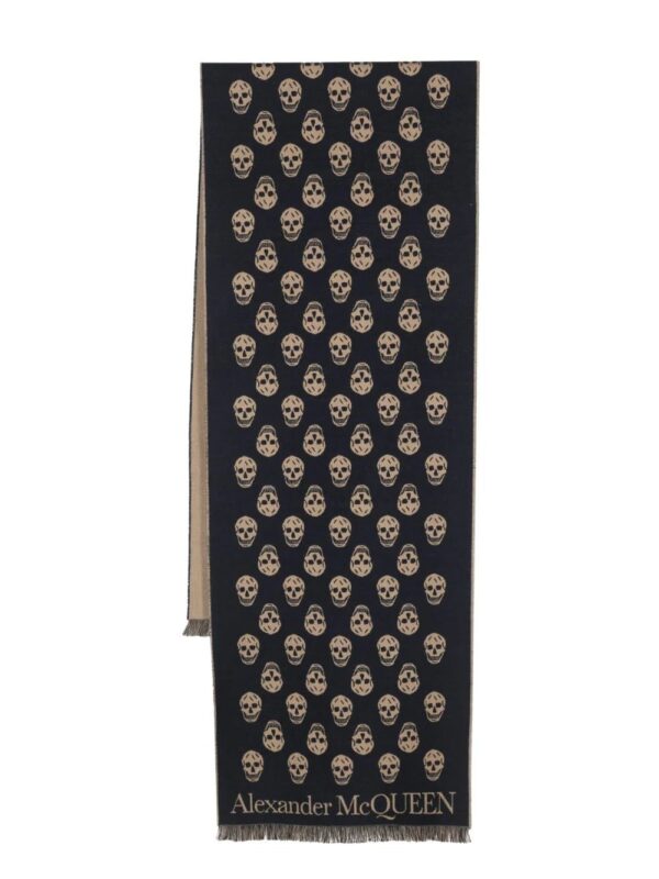 Alexander McQueen  skull-jacquard fringed wool scarf