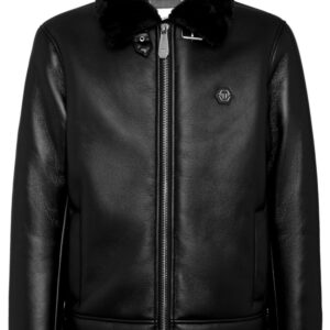 Philipp Plein  logo-patch faux-leather bomber jacket