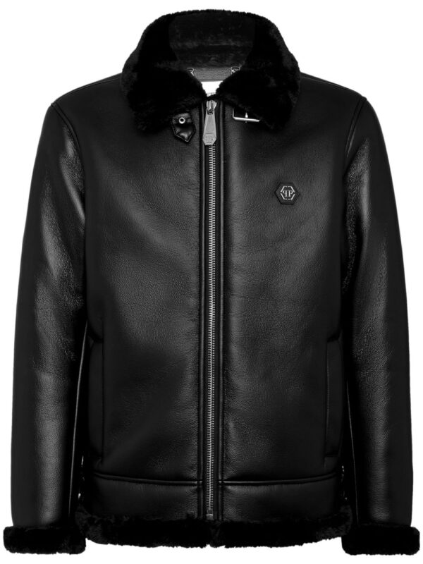 Philipp Plein  logo-patch faux-leather bomber jacket