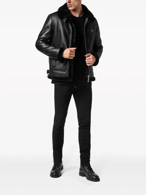 Philipp Plein  logo-patch faux-leather bomber jacket - Image 2