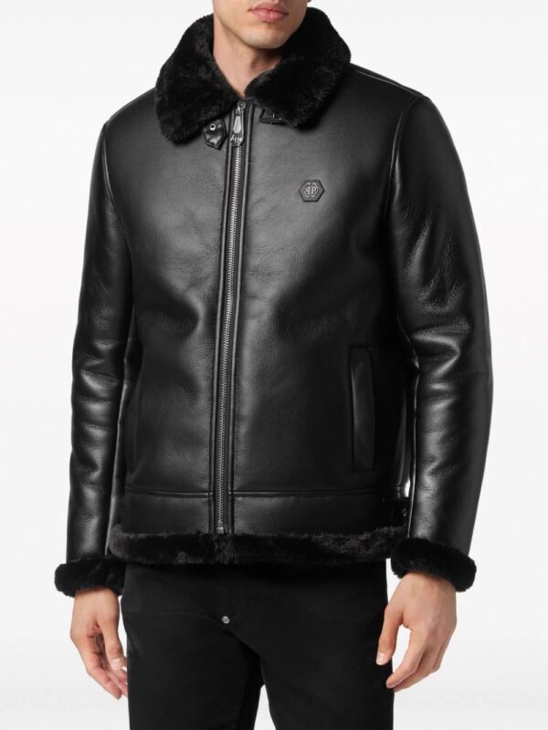 Philipp Plein  logo-patch faux-leather bomber jacket - Image 3