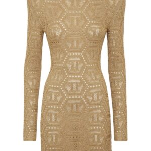 Philipp Plein monogram-pattern crochet-knit minidress