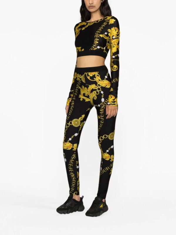 Versace Jeans Couture  chain-print logo-waistband leggings - Image 3