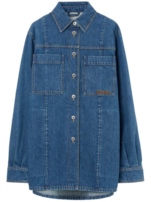 Burberry  logo-embroidered denim overshirt