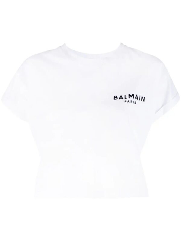 Balmain  flocked-logo cropped T-shirt