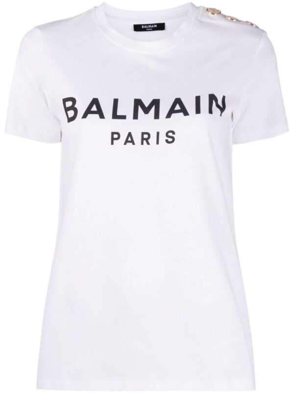 Balmain  button-embellished logo-print T-shirt - Image 2