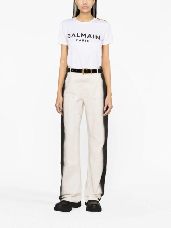 Balmain  button-embellished logo-print T-shirt - Image 3