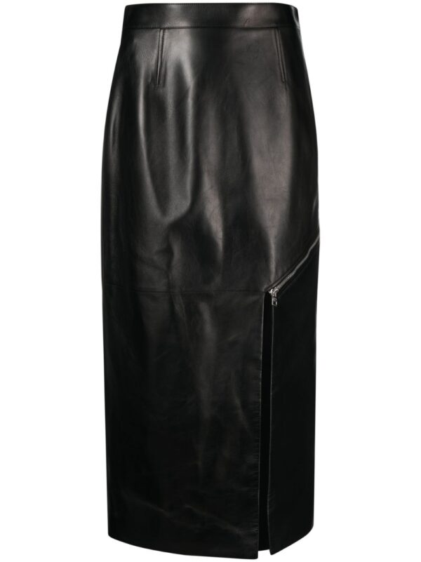 Alexander McQueen  side-slit leather midi skirt