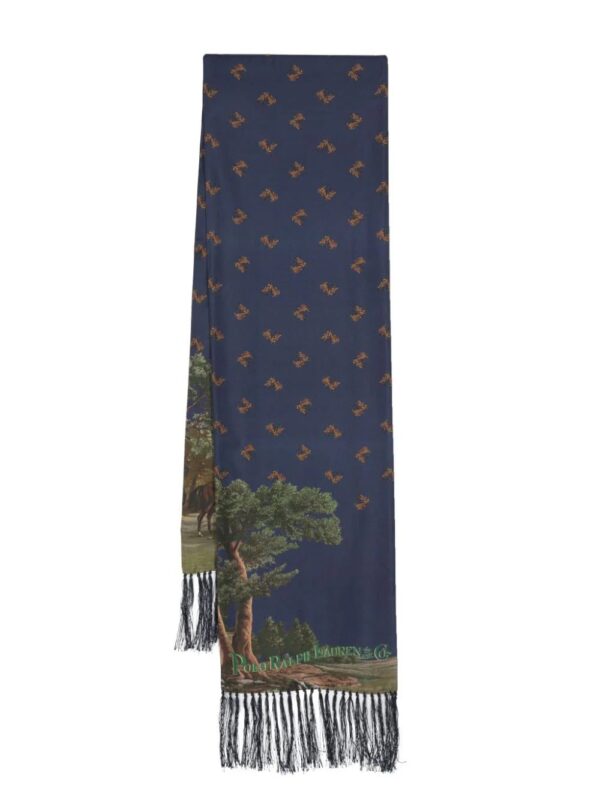 Polo Ralph Lauren  graphic-print fringed silk scarf
