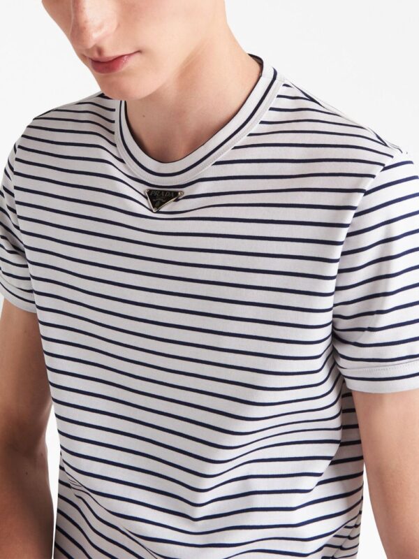 Prada  triangle-logo stripe-print T-shirt - Image 4