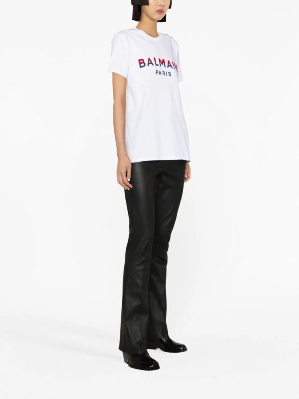 Balmain  button-embellished logo-print T-shirt - Image 3