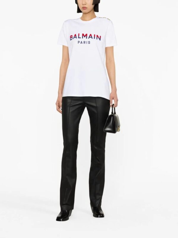 Balmain  button-embellished logo-print T-shirt - Image 2