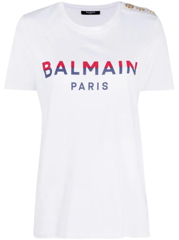 Balmain  button-embellished logo-print T-shirt