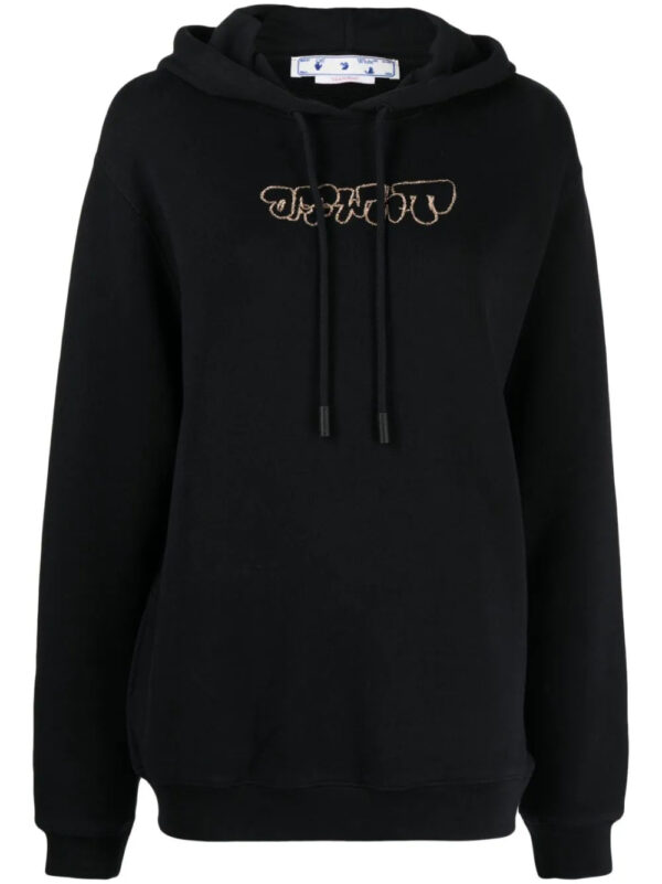Off-White  logo-embroidery rib-trimmed hoodie