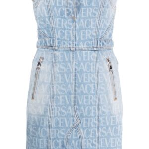 Versace Allover logo-print denim minidress
