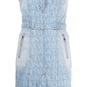 Versace Allover logo-print denim minidress