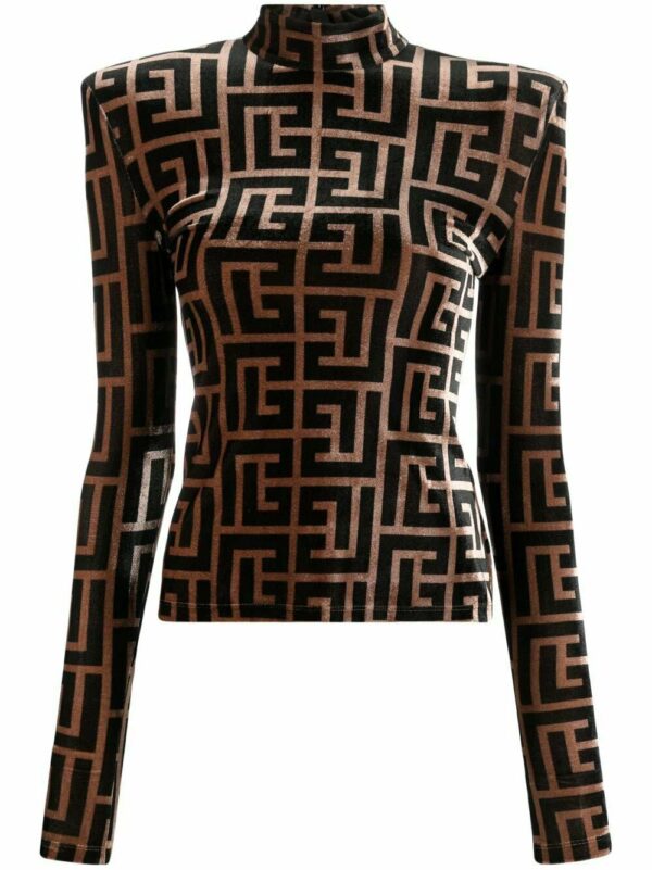 Balmain  monogram-print velvet top