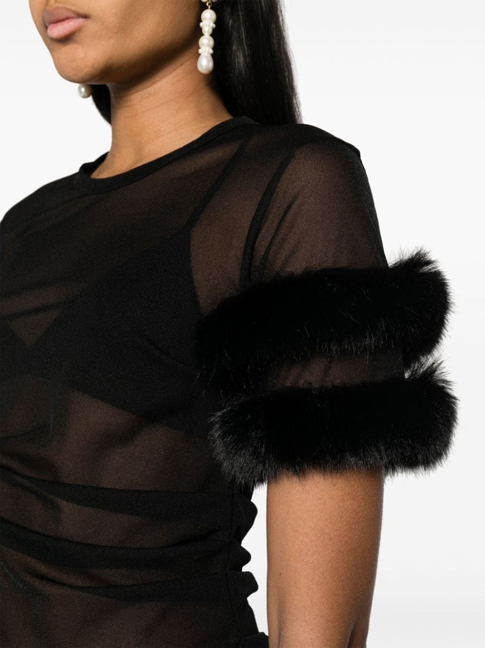Gucci faux fur-trim mesh top - Image 5