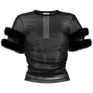 Gucci faux fur-trim mesh top