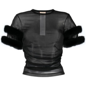 Gucci faux fur-trim mesh top