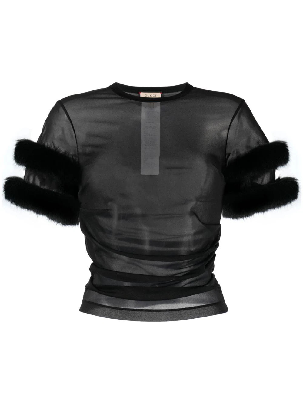 Gucci faux fur-trim mesh top