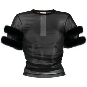 Gucci faux fur-trim mesh top