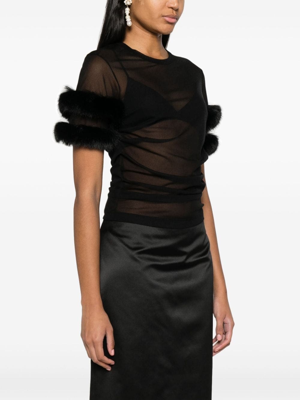 Gucci faux fur-trim mesh top - Image 3