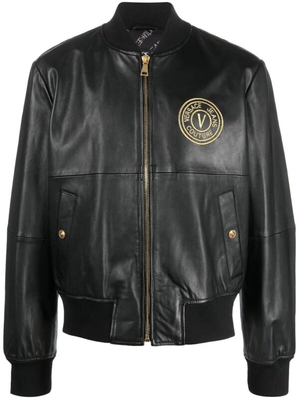 Versace Jeans Couture  logo-embroidered leather jacket