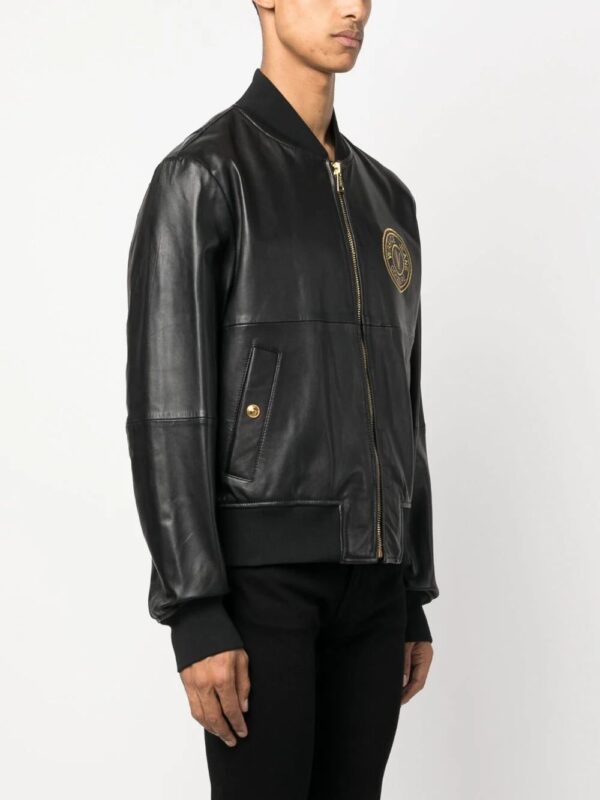 Versace Jeans Couture  logo-embroidered leather jacket - Image 3