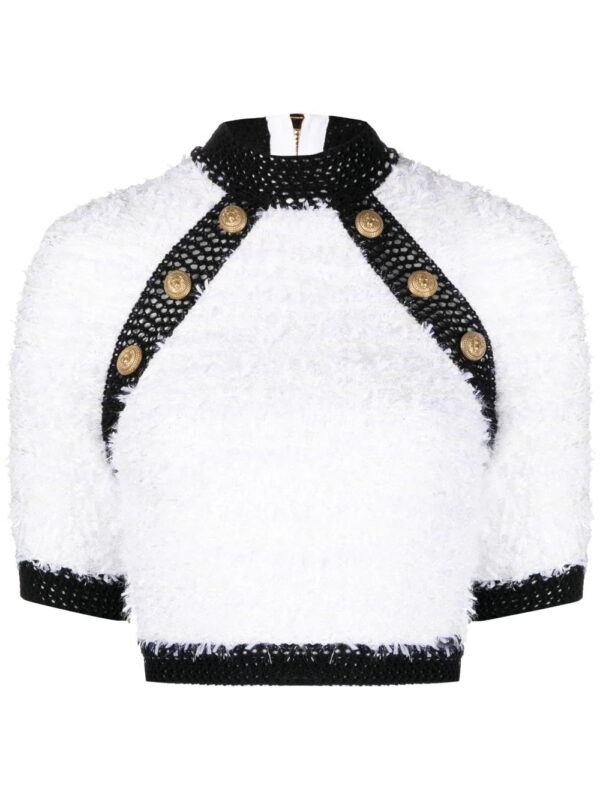 Balmain  button-embellished tweed crop top