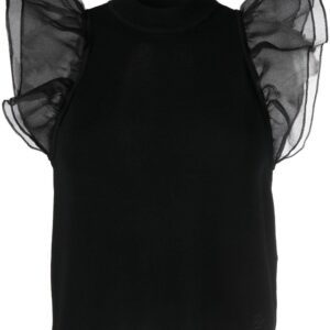 Karl Lagerfeld flutter-sleeves mock-neck tank top