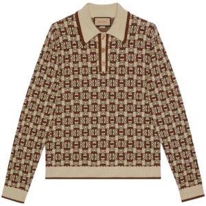 Gucci  Horsebit-print jacquard polo shirt