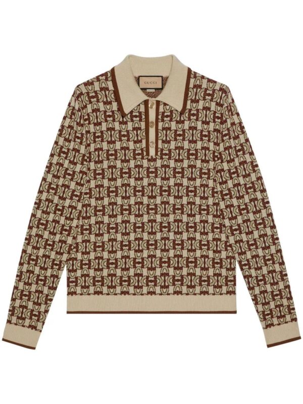 Gucci  Horsebit-print jacquard polo shirt