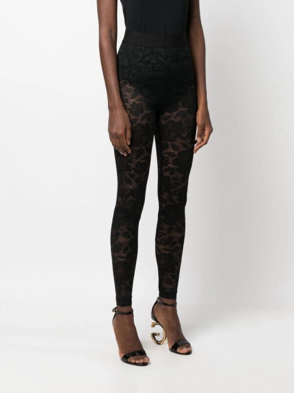 Dolce & Gabbana  floral-lace logo-waistband leggings - Image 3