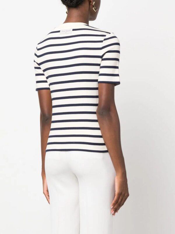 Balmain  logo-patch ribbed-knit striped T-shirt - Image 4