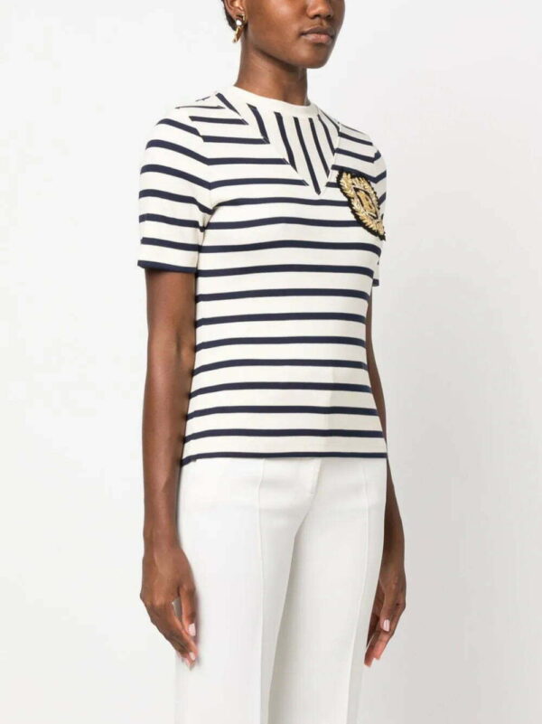 Balmain  logo-patch ribbed-knit striped T-shirt - Image 3