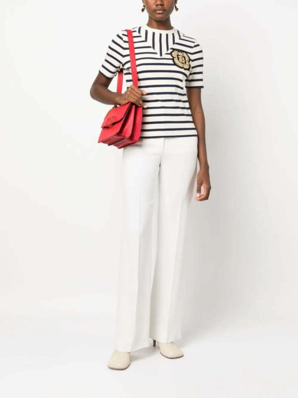 Balmain  logo-patch ribbed-knit striped T-shirt - Image 2