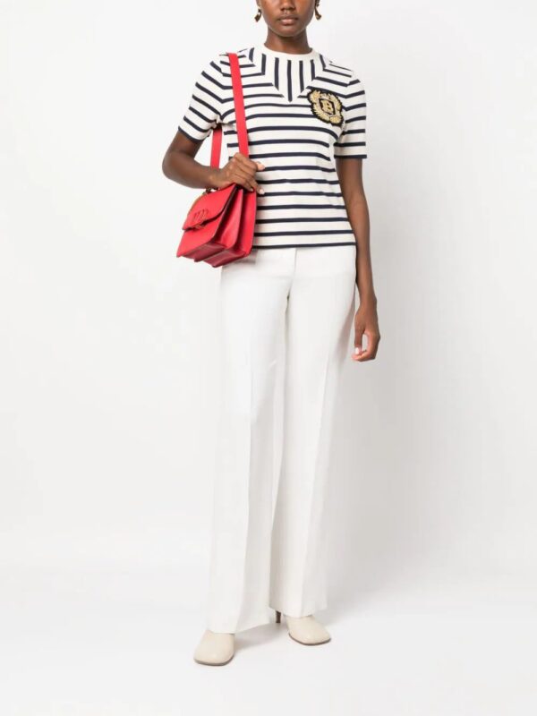 Balmain  logo-patch ribbed-knit striped T-shirt - Image 2