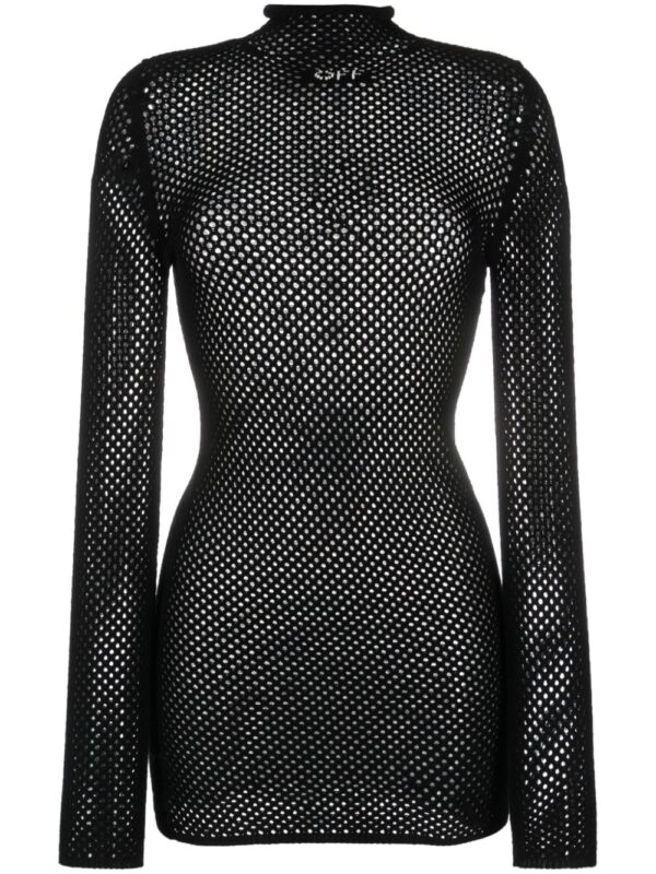 Off-White intarsia-logo mesh knitted dress