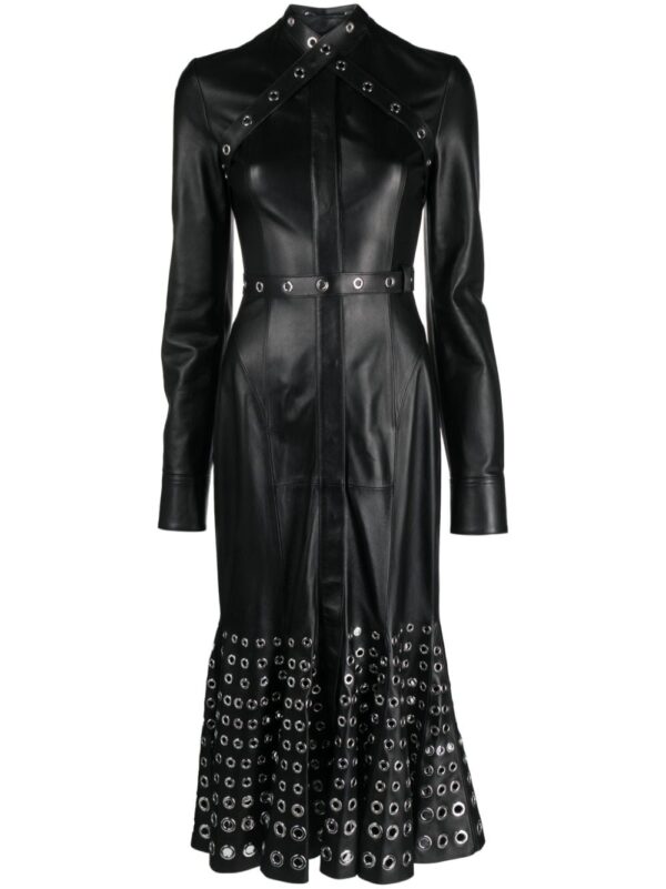 Off-White eyelet-embellished leather midi dress