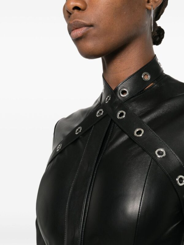 Off-White eyelet-embellished leather midi dress - Image 5
