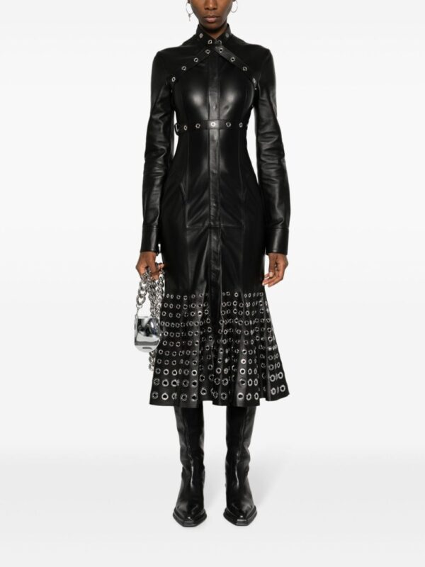 Off-White eyelet-embellished leather midi dress - Image 2