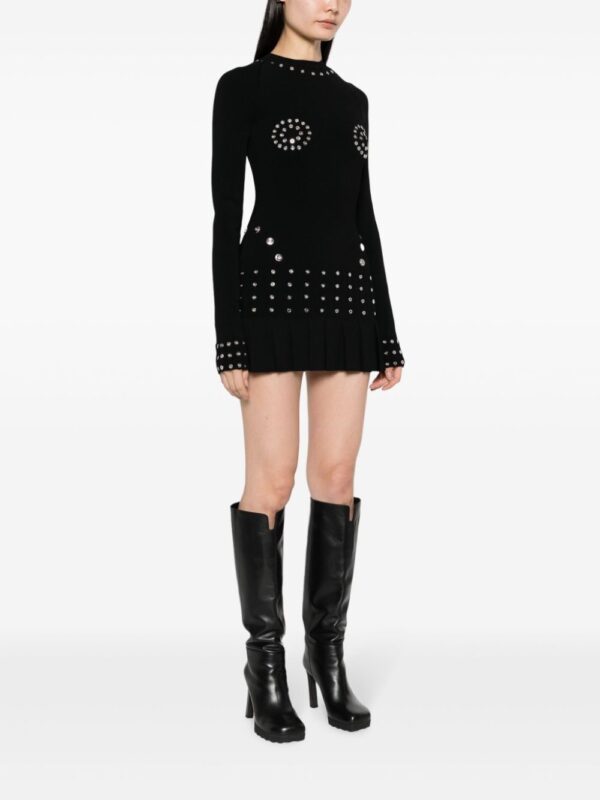 Off-White eyelet-embellished pleated minidress - Image 3